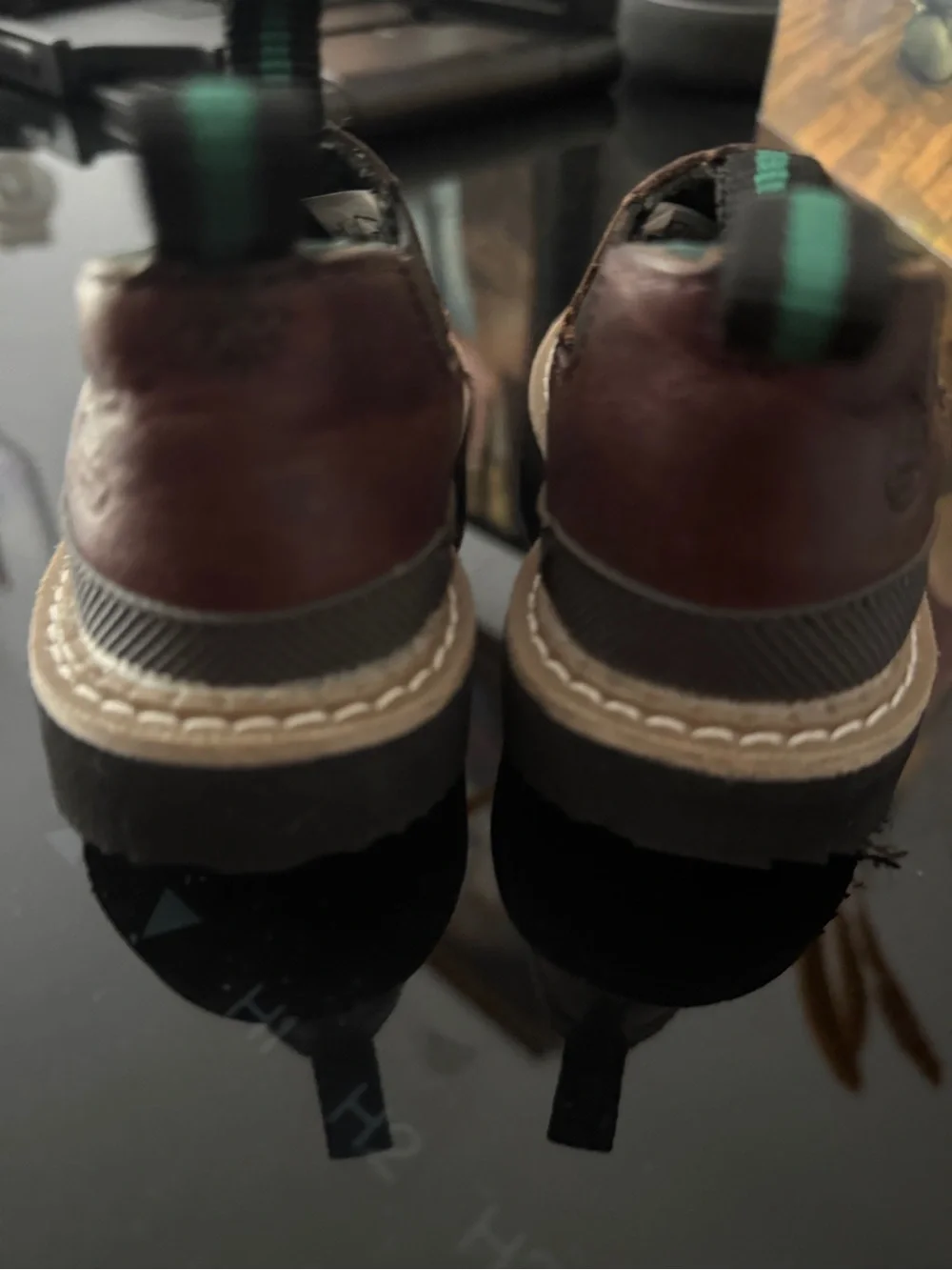 Georgia Youth Romeo Slip OnBoot Kids Brown Leather Chelsea Boots with Green Trim